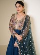 Teal Blue Georgette Anarkali And Dupatta With Embroidered Work